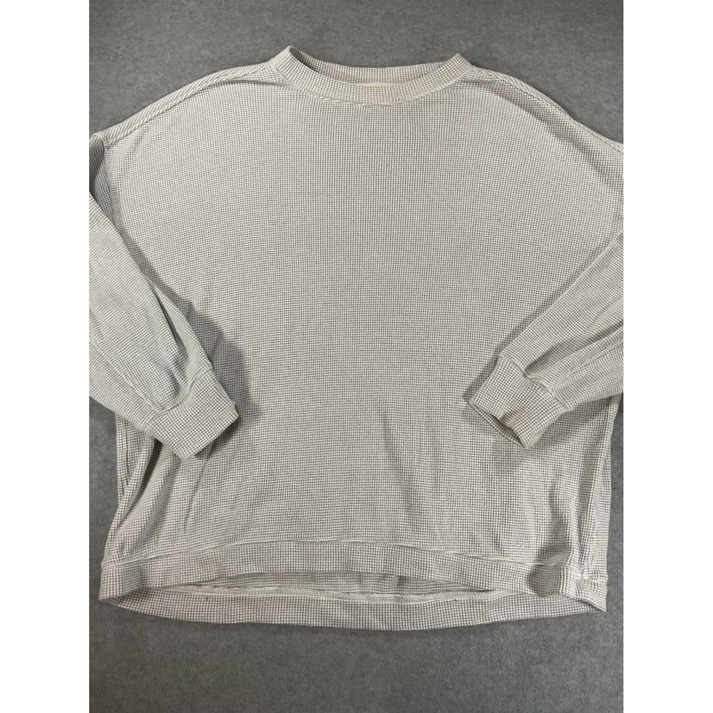 Aerie Oversized Waffle Knit Thermal Top Gray White Check XL Drop Shoulder 2825